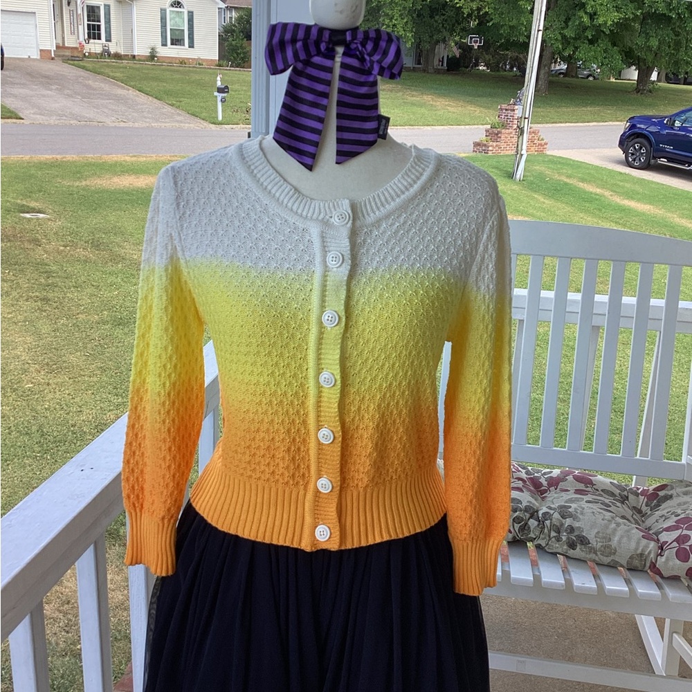 Pinup cropped Halloween candycorn cardigan